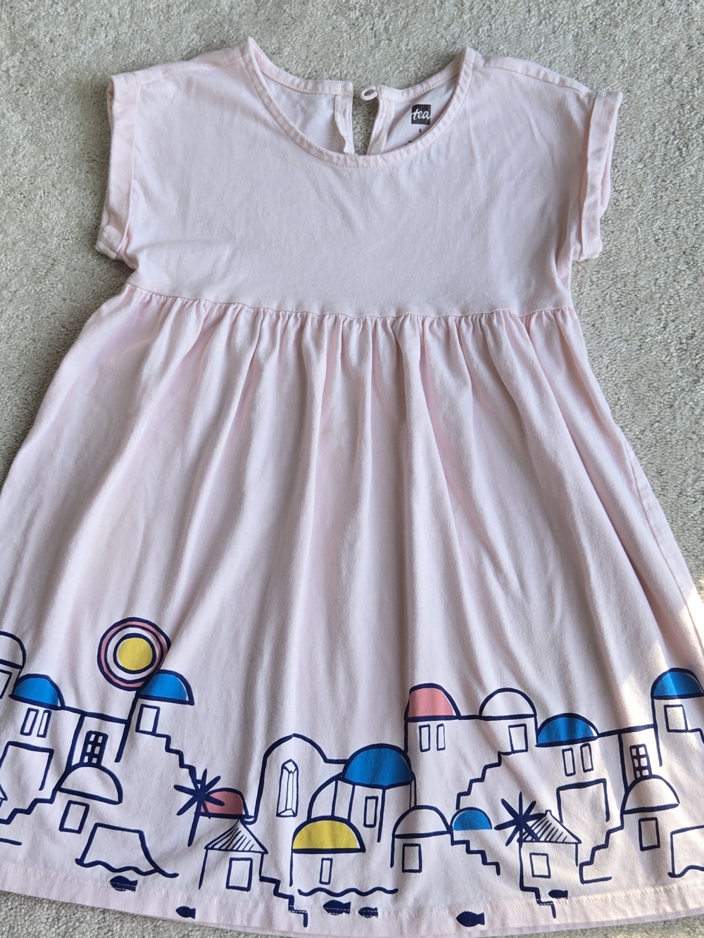 Tea Collection Girls' Pink Graphic Border Cotton Dress